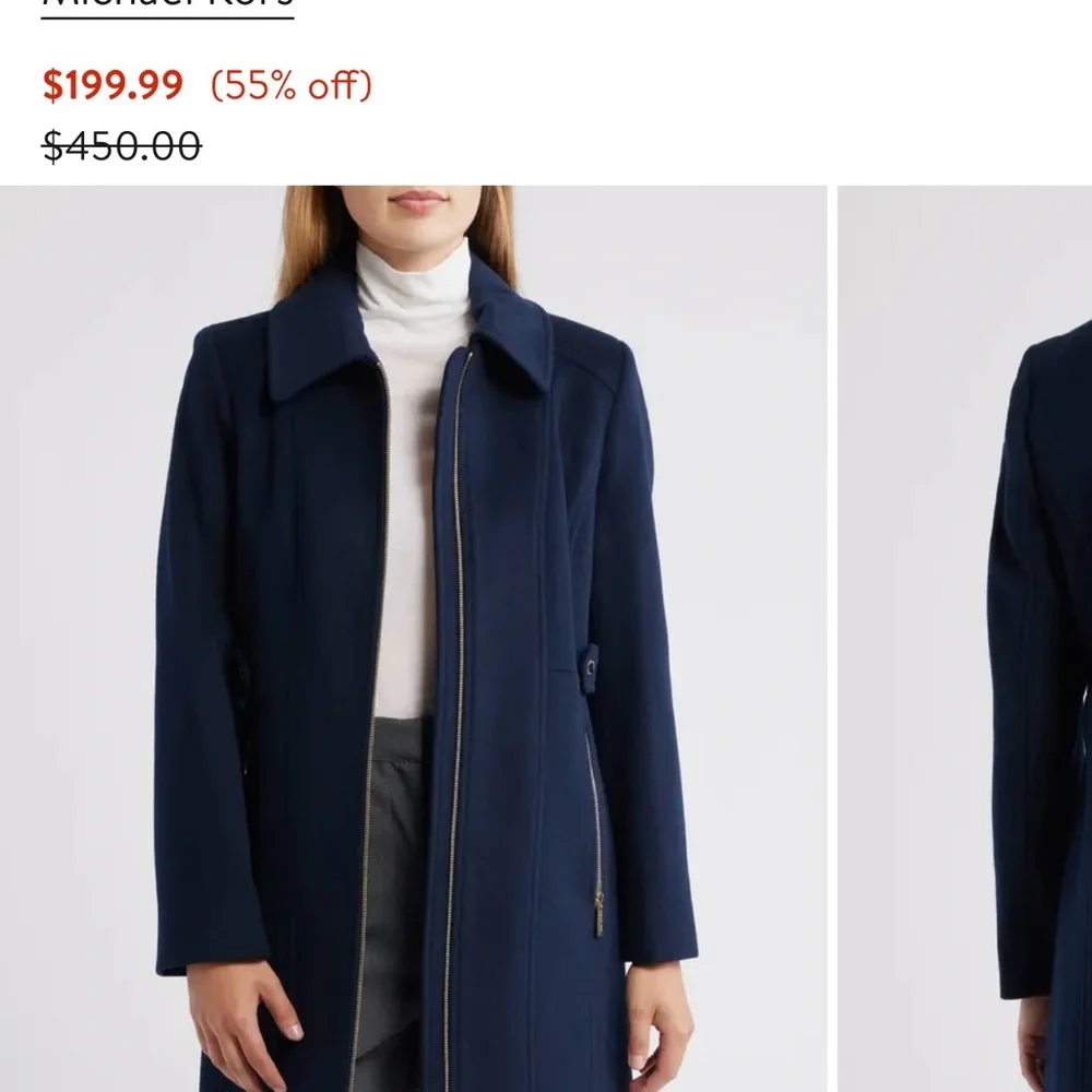 Michael Kors Dark Navy Trench Coat with Gold Zipper - Picture 4 of 10